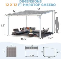PIOEN 12 'x 12' Hard Top Lean to 12x12 Gazebo Dégagement avec Patio Toit Grands Auvents Muraux Robustes, Blanc