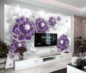 Özel 3D duvar resmi kabartma takı avrupa mor çiçek elmas duvar kağıdı ev dekorasyon