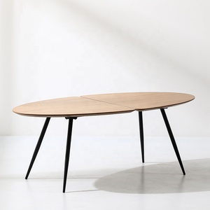 北欧スタイルモダンデザインシンプルなソリッドウッドMDFメタルラウンド楕円形の小さなコーヒーテーブルリビングルーム家具 - Product Image 1