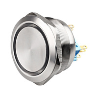 Interrupteur à bouton-poussoir de 40 mm en acier inoxydable, double pôle, 10 broches, anneau lumineux, 220 V, commande industrielle