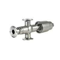 Vanne à siège angulaire à trois voies en acier inoxydable pneumatique DN20, interface à embout, étanchéité PTFE/FKM pour machine de remplissage, garantie de 18 mois