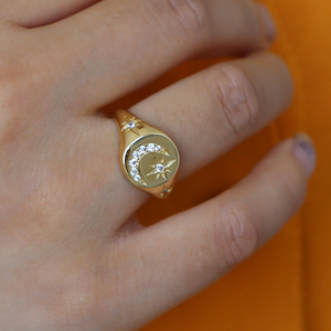 Gold Plated 2023 Christmas New Arrived Stock Jewelry Engraved Cz <strong>Moon</strong> Star Fashion <strong>Ring</strong> for Women - Product Image 5