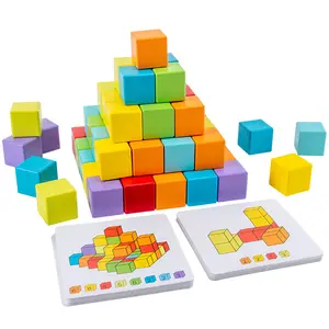 Children's Cube Space Thinking Building Blocks Preschool 3D Puzzle Thinking Training Education Montessori Wood Teaching Aid Toy