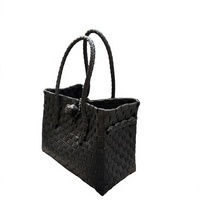 Sac fourre-tout en rotin synthétique noir tissé à la main, écologique, sac de plage d'été, style vintage, grande capacité, sacs à main quotidiens