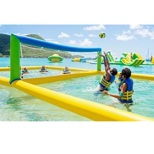 Ensemble de terrain de volley-ball gonflable commercial | Système de filet de piscine flottant bleu pour piscines de plage et creusées extérieures - Product Image 1