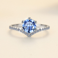 Bague en argent sterling S925 avec moissanite ronde bleue 1 carat VVS1 pour femme, idéale pour les fiançailles