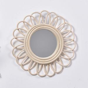 Rattan Woven <b>Mirror</b> Round 2Pcs Wall <b>Hanging</b> Decorative <b>Mirror</b> For Living Room Entryway Art Photography <b>Mirror</b> - Product Image 2