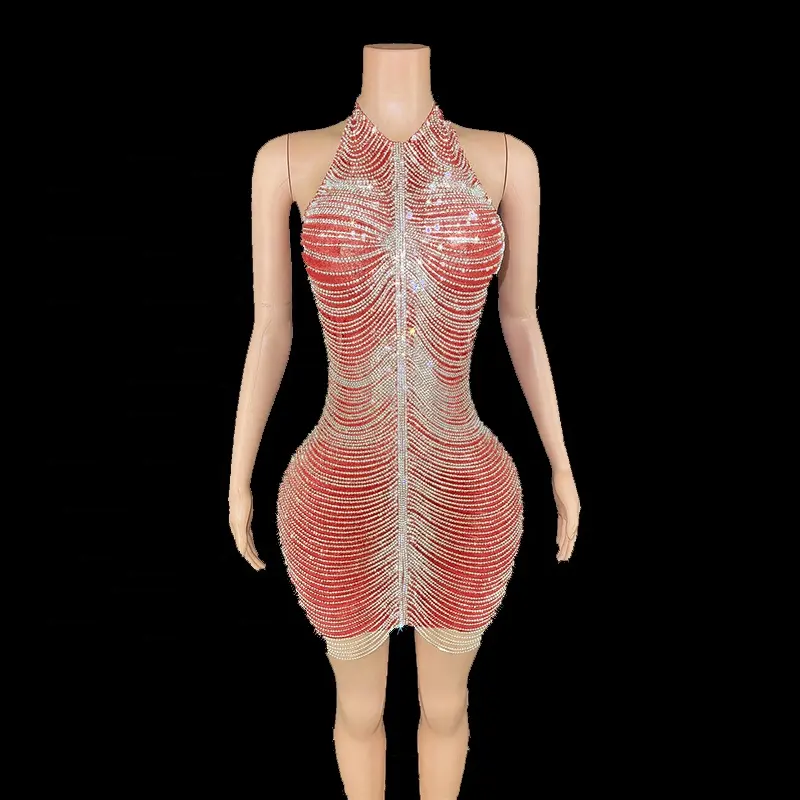 18 cores Novo Design Moda Mini Elegante Cadeia Rosa Sem Mangas Bodycon Vestido De Noite