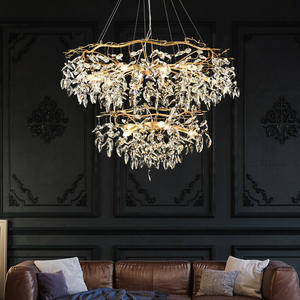Decoración del hogar Lámpara colgante de oro Sala de estar Arte moderno Led Raindrop Crystal Leaf Chandelier - Product Image 4
