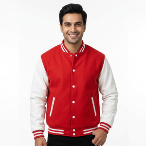 Chaqueta de invierno OEM personalizada manga de cuero mezcla de lana bordado gráfico Varsity Letterman CollegeBaseballjacket para hombres - Product Image 1