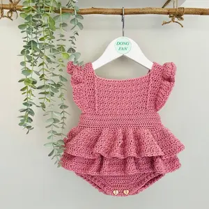 Barboteuse d'automne tricotée 100% coton biologique pour petite fille, douce et confortable