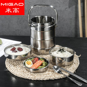 Stainless Steel Double Layer Insulated Lunch <b>Box</b> With Lid Cylinder Shape Food Container Heat Preserving Pot Spill Proof - Product Image 3