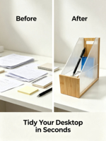 Porte-revues en bambou et acrylique, organiseur de lettres vertical pour bureau, support de classement incliné pour documents, rangement de papier de bureau