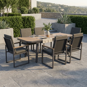 Tavolo <span class=keywords><strong>da</strong></span> Pranzo Estensibile <span class=keywords><strong>da</strong></span> Esterno con Estensione Automatica, Struttura in Alluminio e Piano in Legno Plastico per Villa e <span class=keywords><strong>Giardino</strong></span> - Product Image 3