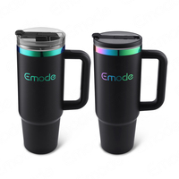 Bouteille d'eau en acier inoxydable de 40 oz avec poignée, paille, gobelet de voyage, mug de camping, gobelet isotherme, revêtement personnalisé en poudre, revêtement or arc-en-ciel