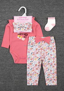 Set di Abbigliamento per Neonata, 4 Pezzi Carini da <span class=keywords><strong>6</strong></span> a 9 <span class=keywords><strong>Mesi</strong></span>, Body a Maniche Lunghe e Pantaloni con Calzini, Vendita all'Ingrosso - Product Image 6