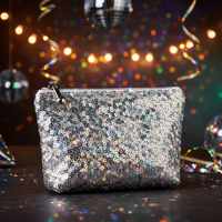 Pochette cosmétique brillante à paillettes avec fermeture éclair pour les fêtes et les vacances