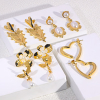POWELL Boucles d'oreilles en acier inoxydable plaqué or 18 carats, étanches, inaltérables, motifs tortue de mer, oiseau, cœur, perle, fleur, vente en gros