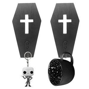 Porte-clés mural en forme de cercueil, décoration gothique effrayante pour la maison, support mural en bois noir pour clés et tasses, idéal pour Halloween - Product Image 1