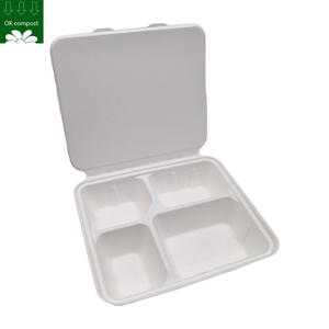 Caja de embalaje Biodegradable para alimentos, 4 compartimentos, pulpa de bagazo, caña de azúcar, ecológico, personalizado - Product Image 3