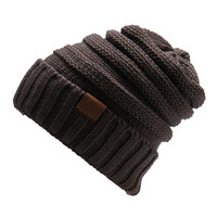 Bonnet en tricot avec patch en cuir personnalisé, 100% acrylique, logo personnalisé, bonnet chaud en hiver