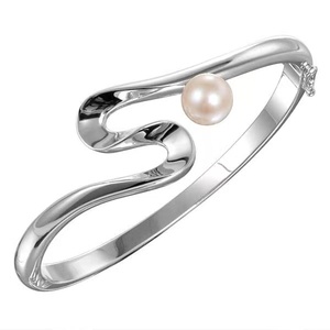 <strong>925</strong> Sterling Silver Charming Natural Blue Topaz &amp; Pearl Bangle Bracelet Bezel Blue Topaz <strong>Braclets</strong> - Product Image 3