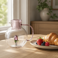 Théière en verre borosilicate de 850 ml avec rose 3D intégrée, élégante carafe à thé transparente, pichet à jus au design unique