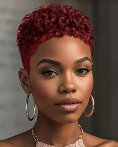 Perruque Courte Bouclée Noire pour Femmes Africaines, en Fibre Haute Température, Faite à la Machine, Sans Dentelle, avec Filet Rose - Product Image 4