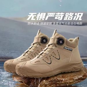Safety Shoes Men Steel Toe Anti-smashing Anti-puncture Lightweight Rubber Sole Breathable Mesh Middle-cut Work Shoes - Product Image 3