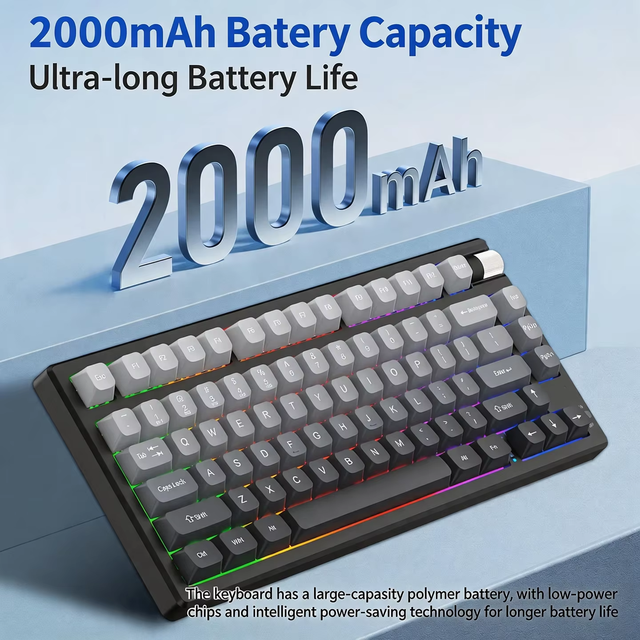 KG75 Portable Wireless Mechanical Keyboard Hot-Swap Anime Style RGB Backlit 2000mAh Rechargeable Keyboard for Tablet Laptop Game