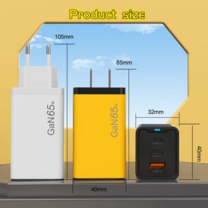 Bộ sạc nhanh điện thoại di động 65W, USB + Dual Type-C Đ<span class=keywords><strong>a</strong></span> cổng PD Sạc nhanh, Đầu sạc tiêu chuẩn Châu Âu - Product Image 6