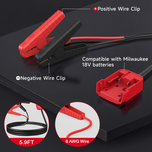 Braçadeiras de cabo Jumper Compatível com Milwaukee 18V Bateria 5.9FT 8AWG Jumper Starter para Ir Começando Usando Ferramenta