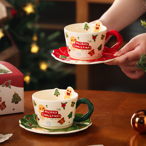 Taza de Café de Cerámica Resistente <span class=keywords><strong>a</strong></span> Altas Temperaturas con Diseño de Hombre de Jengibre Navideño, con Platillo, <span class=keywords><strong>para</strong></span> el Hogar, la Oficina, el Desayuno de los Niños - Product Image 1