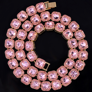 Kalung Berlian Kotak Hip Hop, Rantai Cuban Link Iced Out untuk Pria dan Wanita - Product Image 6