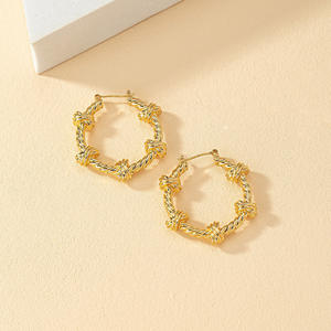 Trendy Gold Plated Metal Chunky Hoop <b>Earrings</b> for Women Rope <b>Knot</b> Twisted Fashion Jewelry Made of Alloy - Product Image 5