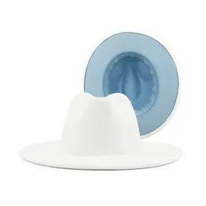 2 Tone Fedora Hats Wholesale Flat Hard Wide Brim Vintage Blank Formal Panama hat for kids