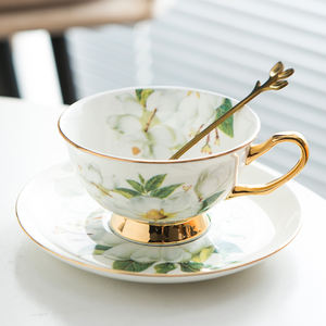 Taza de porcelana blanca espresso capuchino con borde dorado de lujo personalizada, platillo, tazas florales de cerámica turca árabe, juego de tazas de café y té - Product Image 1