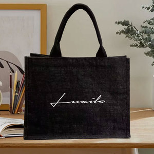 Sac fourre-tout en <span class=keywords><strong>toile</strong></span> <span class=keywords><strong>de</strong></span> <span class=keywords><strong>jute</strong></span> <span class=keywords><strong>noire</strong></span> réutilisable haut <span class=keywords><strong>de</strong></span> gamme, sac fourre-tout pour les courses, sac fourre-tout pour les courses d'épicerie, sac fourre-tout en <span class=keywords><strong>jute</strong></span> pour l'emballage - Product Image 1