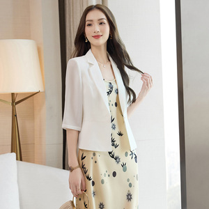 White Three Quarter Sleeve Blazer Women Fitted Waist Elegant Ol Style Suit Set Spring Summer 2026 - Product Image 4