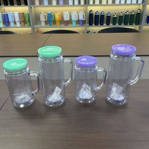 Gobelet double paroi 20oz type globe à neige avec poignée, en plastique AS, style Mason, avec fond perforé et paille externe, pour la personnalisation de tasses à bière - Product Image 4