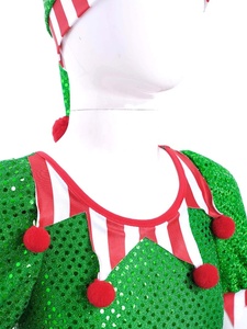Costume d'elfe de Noël pour filles de 2 à 16 ans, robe à paillettes avec capuche d'elfe, manches bouffantes, ceinture pour fête de Noël, spectacle sur scène - Product Image 3
