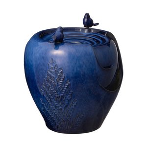 <span class=keywords><strong>Fontaine</strong></span> décorative en céramique avec chute d'eau, motif de plante en relief, deux oiseaux, <span class=keywords><strong>bleu</strong></span> Cobalt, <span class=keywords><strong>fontaine</strong></span> de jardin - Product Image 3