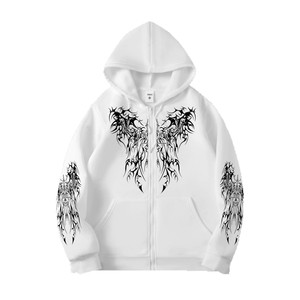 Felpa con Zip Bianca da <span class=keywords><strong>Uomo</strong></span>, Stampa Gotica Y2K, Oversize, Stile Streetwear Retrò Cyber Casual, Primavera - Product Image 1