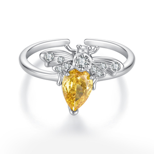 Anillo de cóctel de citrino plateado con diseño de insecto, joyería de moda glamurosa para mujer, regalo de piedra de nacimiento de noviembre - Product Image 1