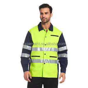 OEM ODM, оптовая продажа, инженерная униформа, рабочая одежда, двухцветная флуоресцентная зелено-темно-синяя Светоотражающая Рабочая Рубашка