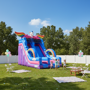 Toboggan aquatique gonflable licorne, toboggan arc-en-ciel pour enfants à usage sec et humide pour fête d'anniversaire - Product Image 1
