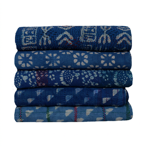 Wholesale Vintage Indigo Kantha Quilt <b>Blue</b> Colour Reversible Kantha <b>Throw</b> - Product Image 1