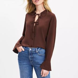 Blusa de lazo con cuello en V de primera calidad, ropa de calle, camisa de mujer de manga larga, blusas de oficina para damas - Product Image 1