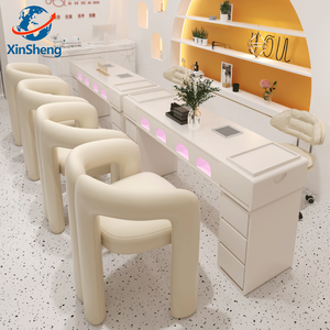 Bureau de <span class=keywords><strong>manucure</strong></span> professionnel en or blanc de luxe léger avec collecteur de poussière, chaise à ongles moderne en métal pour chambre à coucher ou usage en centre commercial - Product Image 3