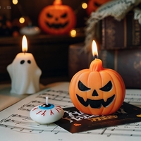 Lot de bougies parfumées artisanales en cire de soja, en forme de citrouille, fantôme, squelette et œil, pour décoration d'Halloween, vente en gros